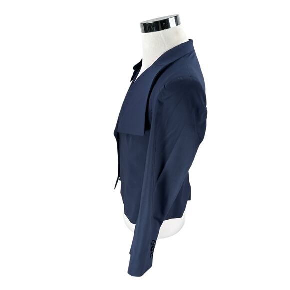 Armani Collezioni Blazer Jacket Women’s 12 Navy Floral Applique Waterfall Lapel - Picture 4 of 11